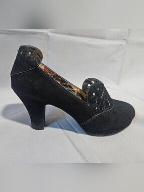 Miss L Fire 40s Style Retro Pin-up Black Cutout Round Toe Pumps Size 41/10